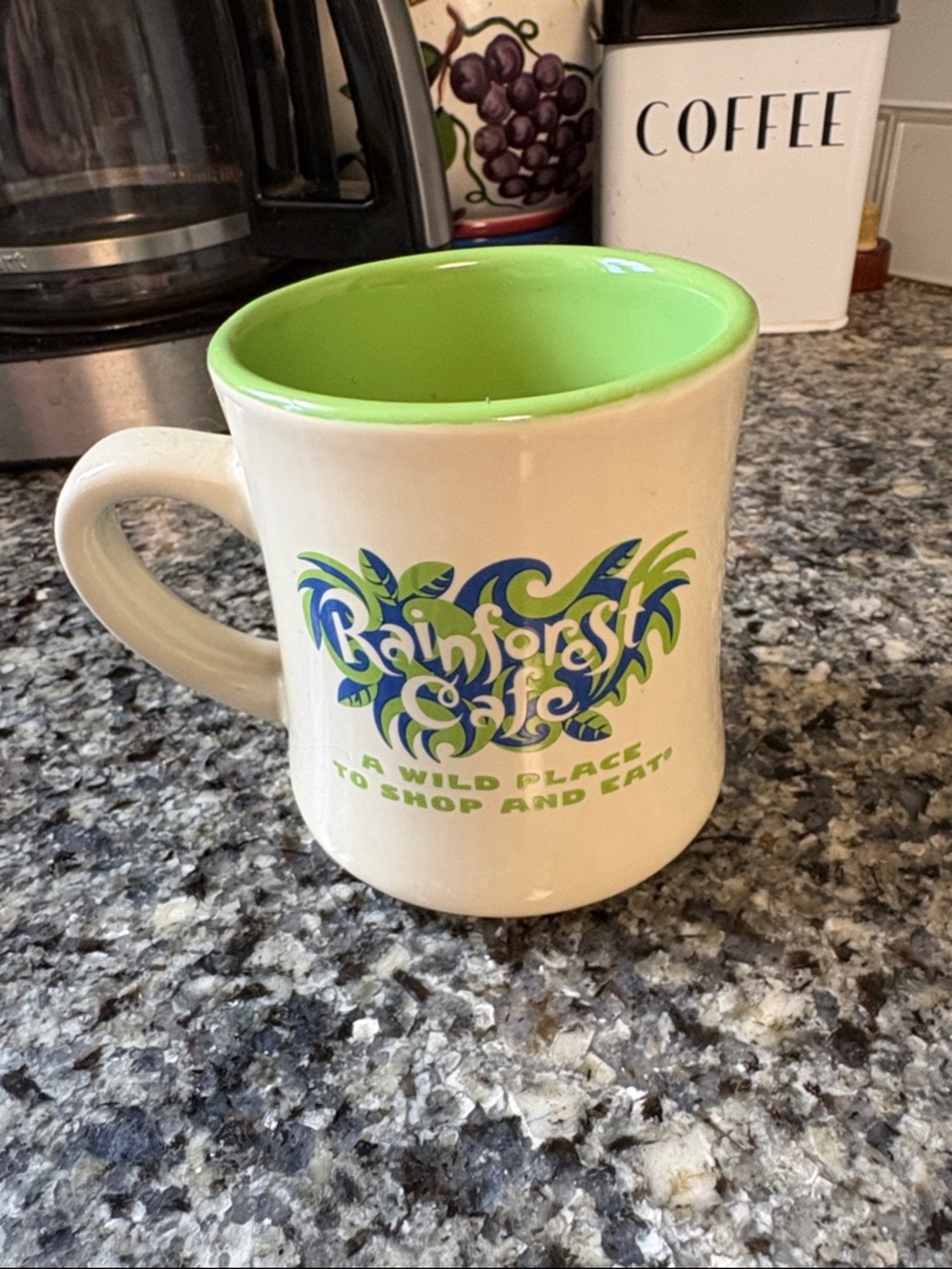 RAINFOREST Ceramic Mug with Lime Green Interior and Blue-Green Logo